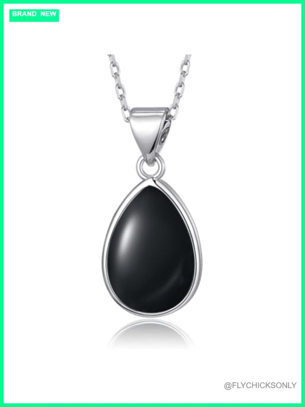 Black Onyx Teardrop Pendant Necklace 18 Inch Hypoallergenic Gift